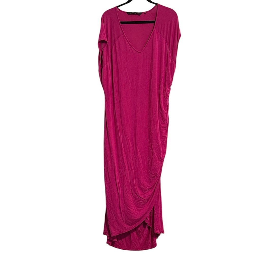 ☀️ Colleen Lopez Magenta Pink Maxi Dress with Draped Front and Ruched Sides